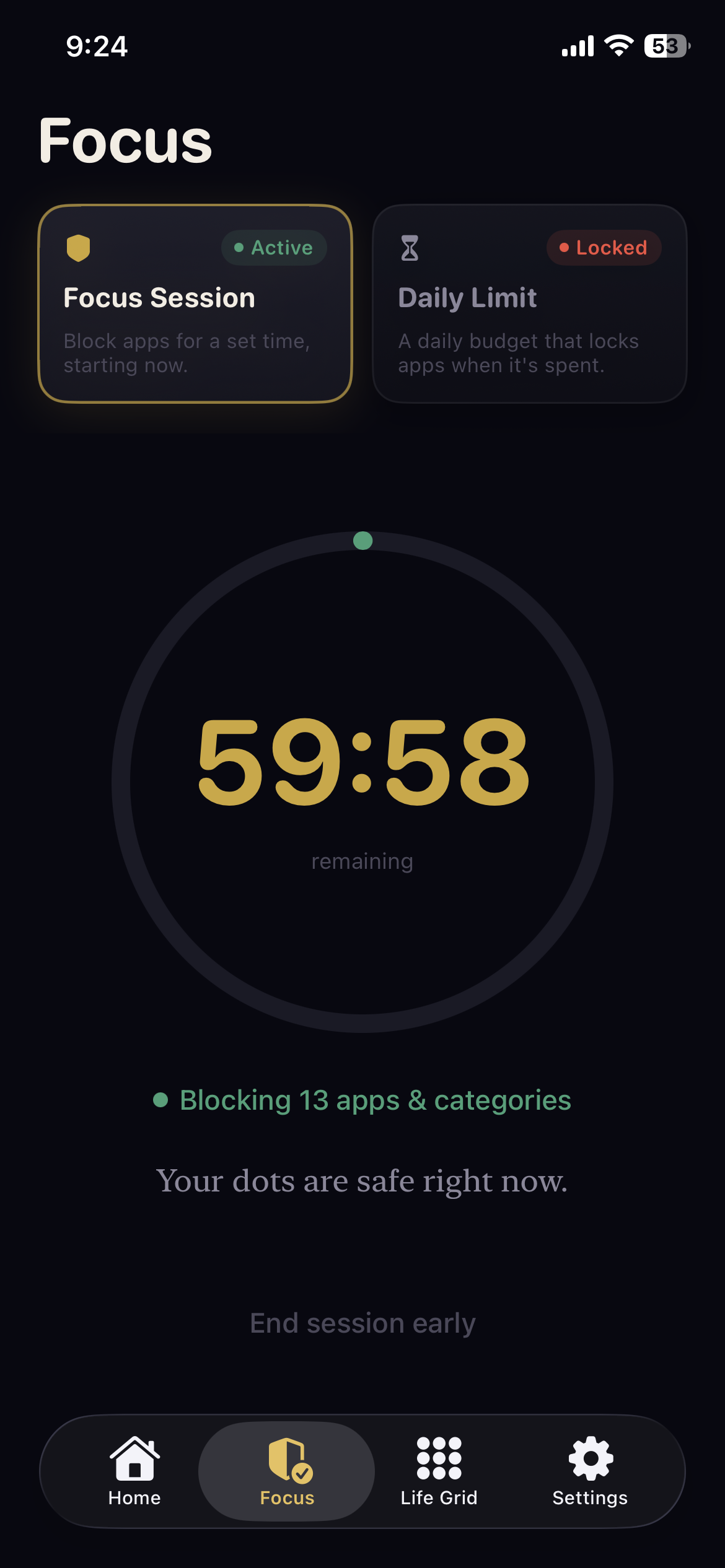 A focus session blocking distracting apps