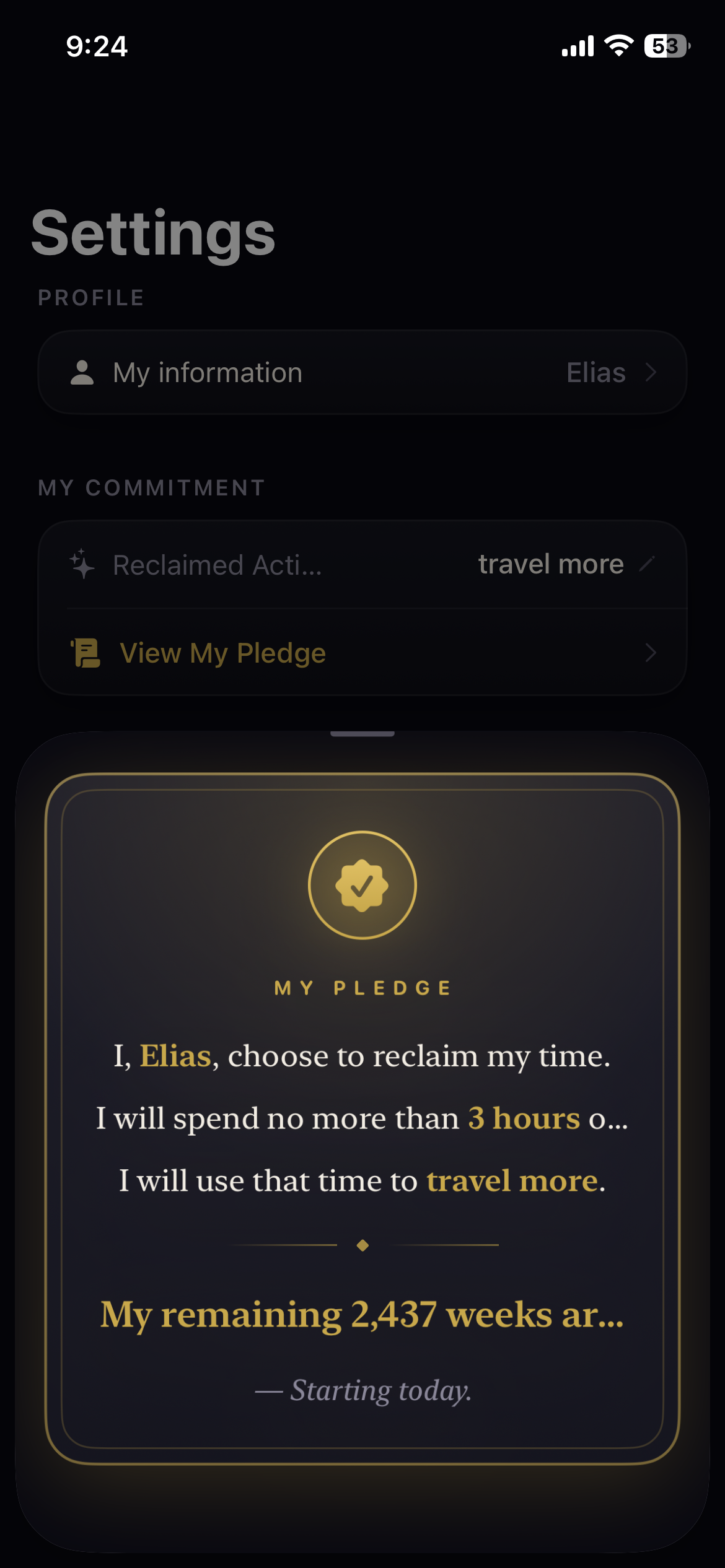 A signed pledge card