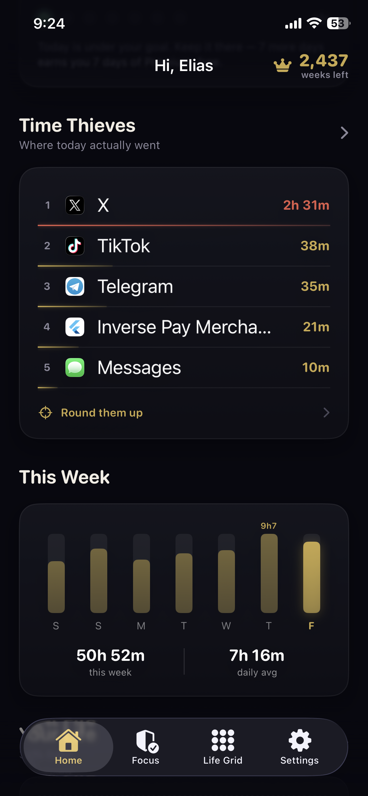 Apps ranked by time taken today