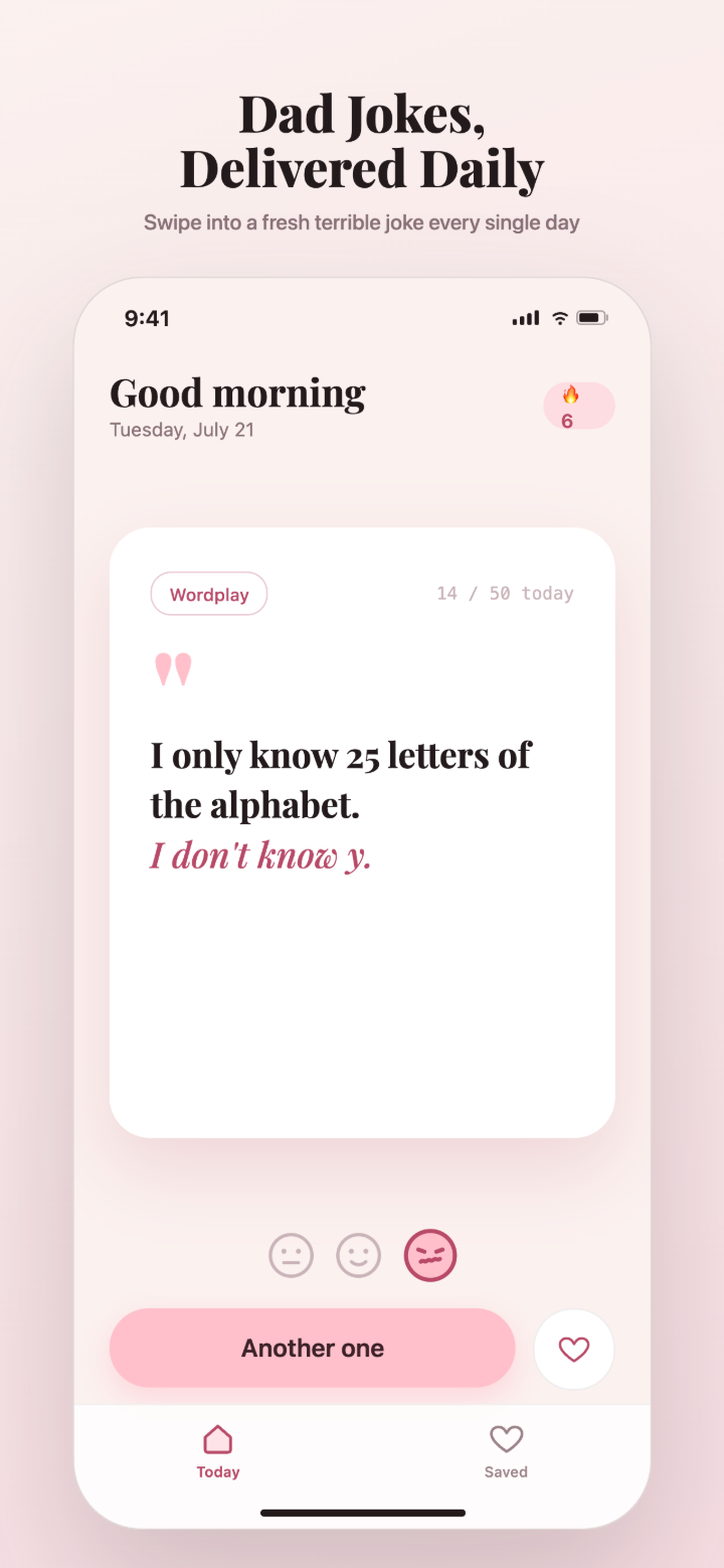 iDadJoke home screen with today's joke.