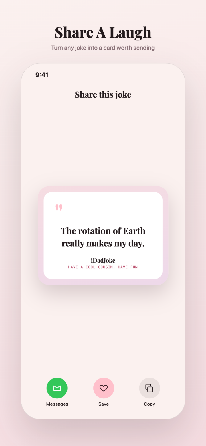 iDadJoke share-as-card sheet.