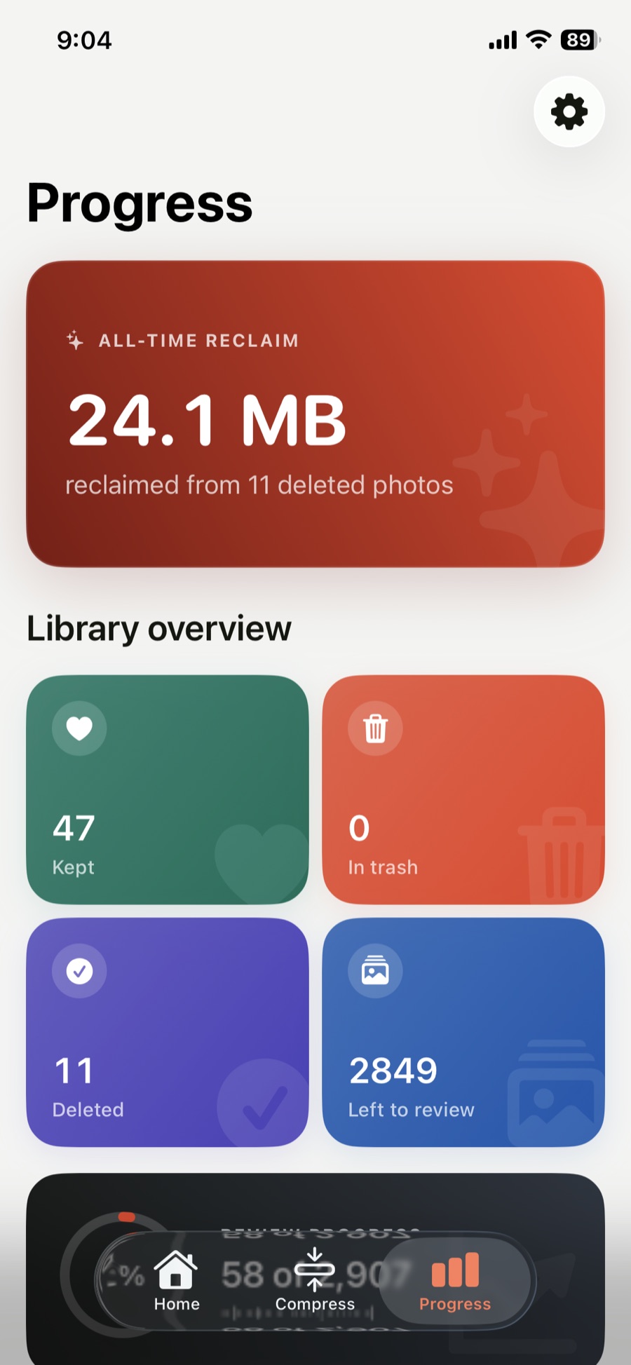 Running total of storage reclaimed