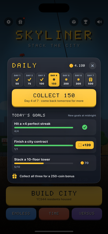 The daily gift calendar and today's three goals